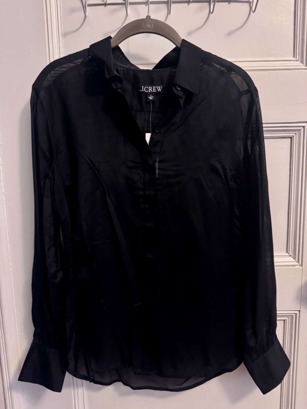J. Crew Black Sheer Collared Button-Front Blouse